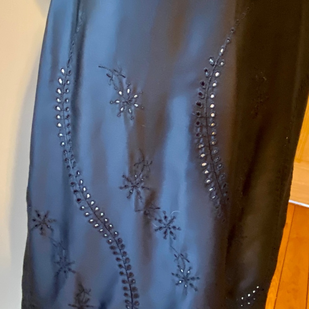 WHBM Dress Satin Halter Top Eyelet Lace Nude Lined Black Cocktail M 8 - Picture 7 of 15
